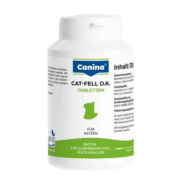 Canina Cat Fell O.K. biotīna tabletes ādai un apmatojumam kaķiem 125 g N250